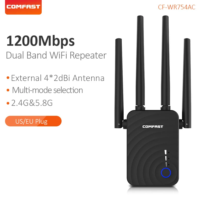🛍 COMFAST CF-WR754AC 1200 Мбит/с, беспроводной усилитель диапазона Wi-Fi 2,4/5 ГГц, двухдиапазонный ретранслятор, усилитель сигнала с 4 антеннами Ethernet
